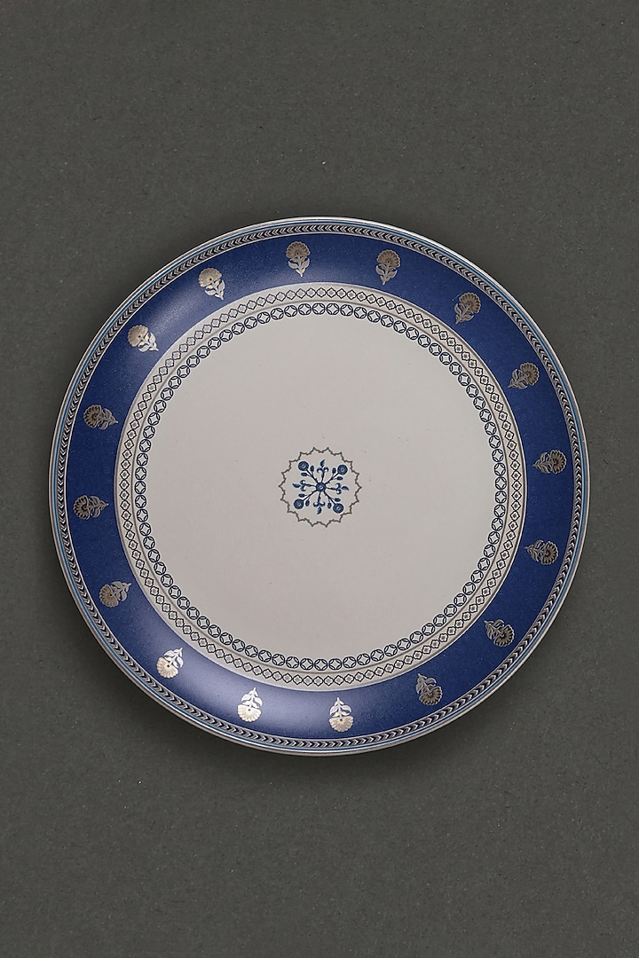 White & Blue Jalmahal Dinner Plates (Set of 2) by Ritu Kumar Home