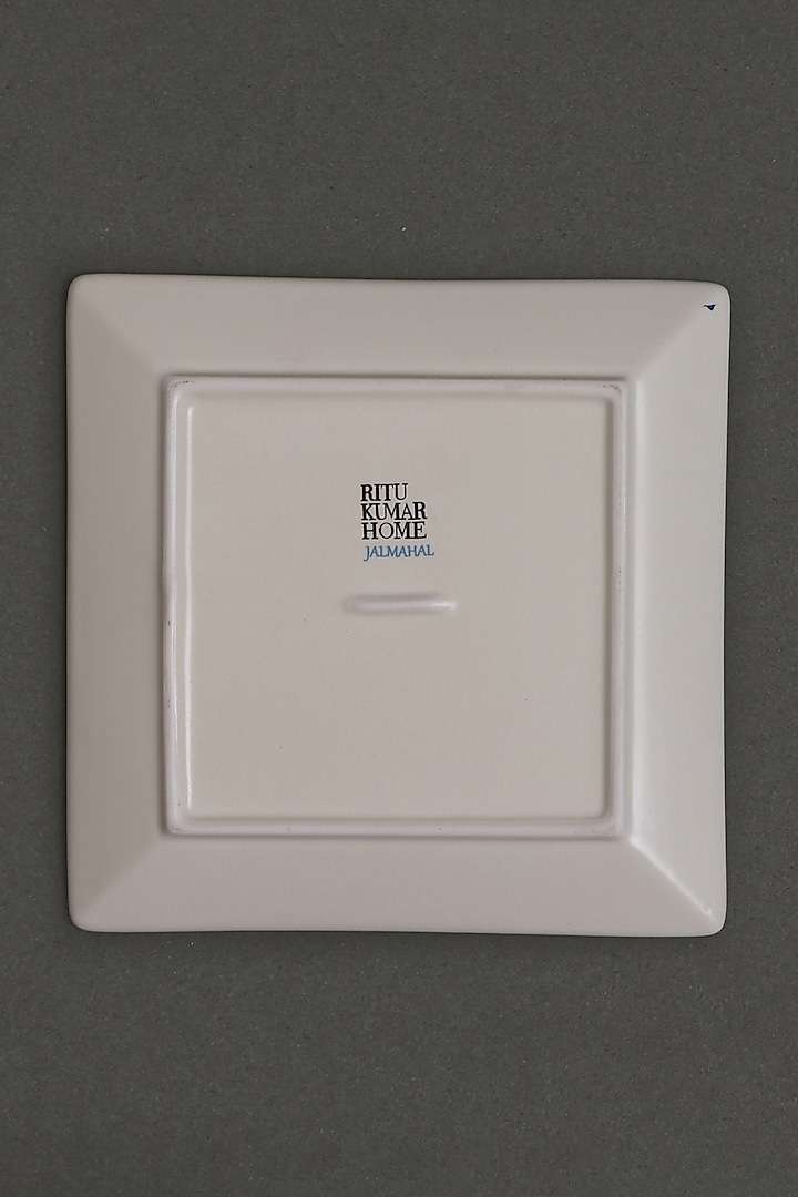 White & Blue Jalmahal Small Platters (Set of 2) by Ritu Kumar Home at Pernia's Pop Up Shop