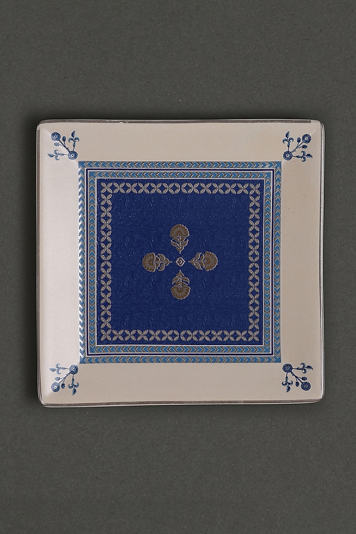 White & Blue Jalmahal Small Platters (Set of 2) by Ritu Kumar Home at Pernia's Pop Up Shop