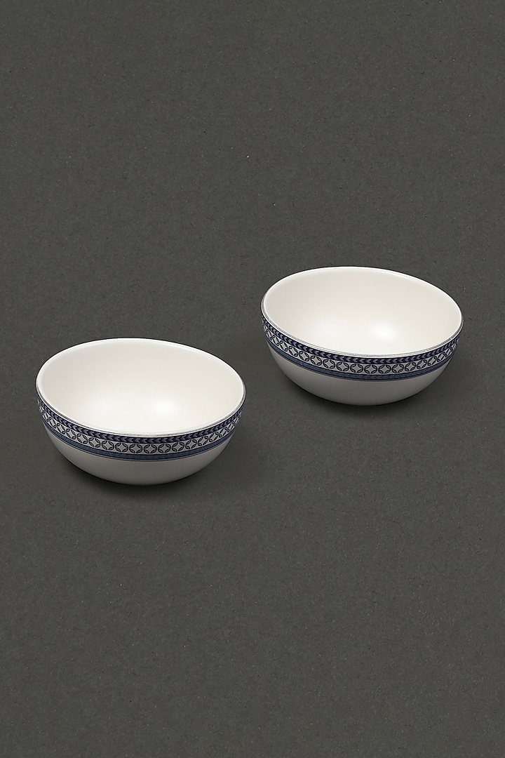 White & Blue Jalmahal Bowls (Set Of 2) by Ritu Kumar Home