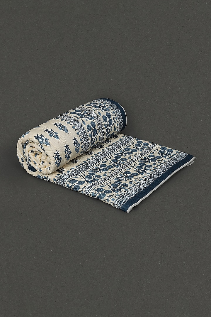 White & Blue Jalmahal Double Quilt by Ritu Kumar Home at Pernia's Pop Up Shop