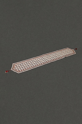 Ecru & Red Embroidered Runner by Ritu Kumar Home