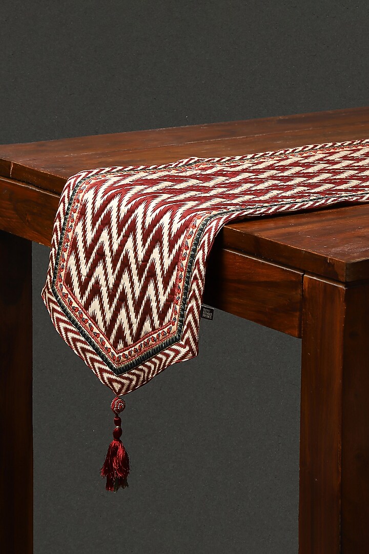 Ecru & Red Embroidered Runner by Ritu Kumar Home at Pernia's Pop Up Shop