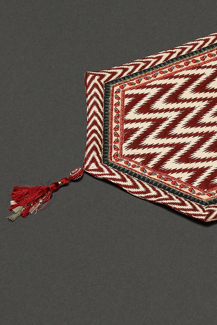 Ecru & Red Embroidered Runner by Ritu Kumar Home at Pernia's Pop Up Shop