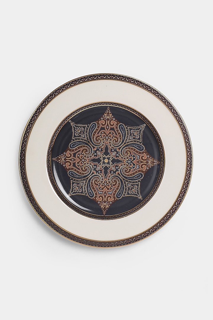 Light Blue Jaamevar Dinner Plate (Set of 2) by Ritu Kumar Home at Pernia's Pop Up Shop