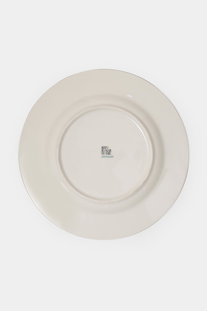 Light Blue Jaamevar Dinner Plate (Set of 2) by Ritu Kumar Home at Pernia's Pop Up Shop