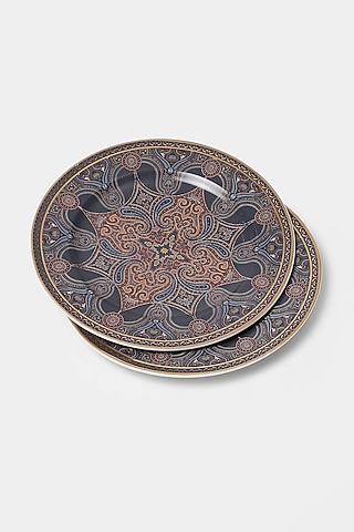 Blue Jaamevar Side Plate (Set of 2) by Ritu Kumar Home