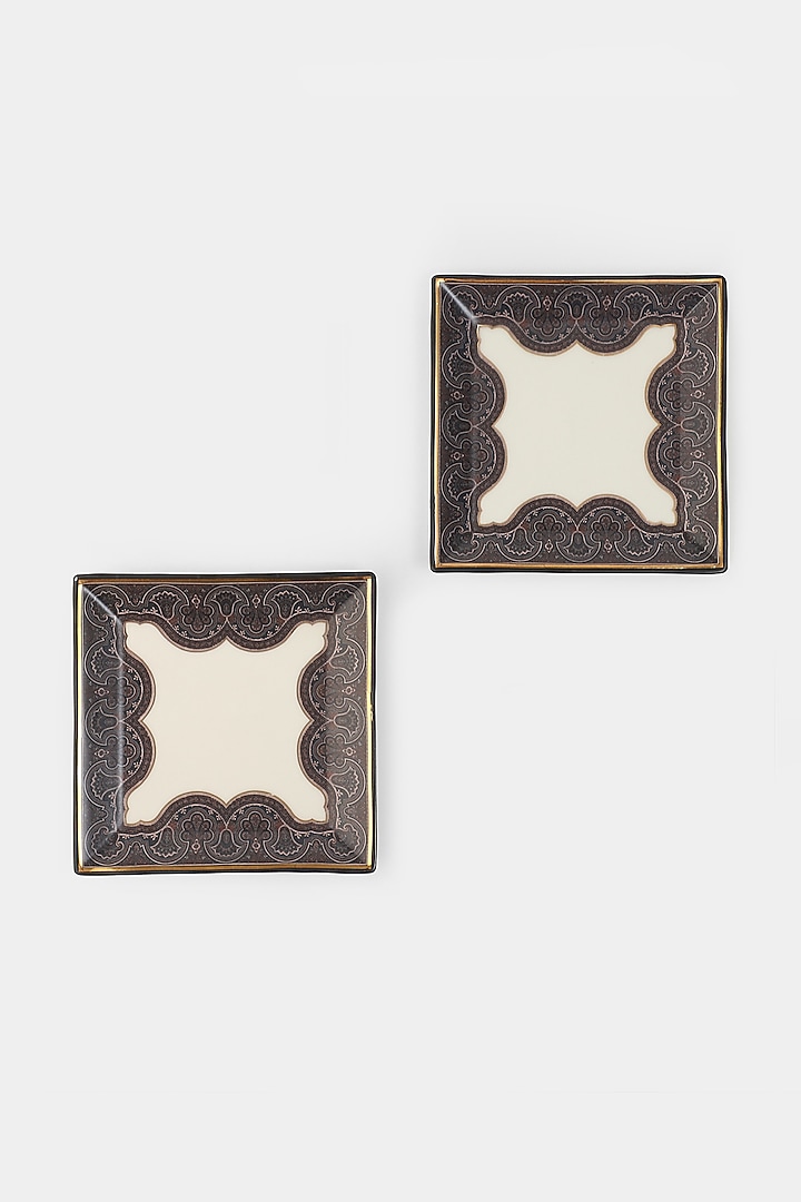 Blue Jaamevar Small Platters (Set of 2) by Ritu Kumar Home at Pernia's Pop Up Shop