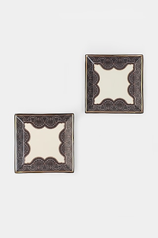 Blue Jaamevar Small Platters (Set of 2) by Ritu Kumar Home