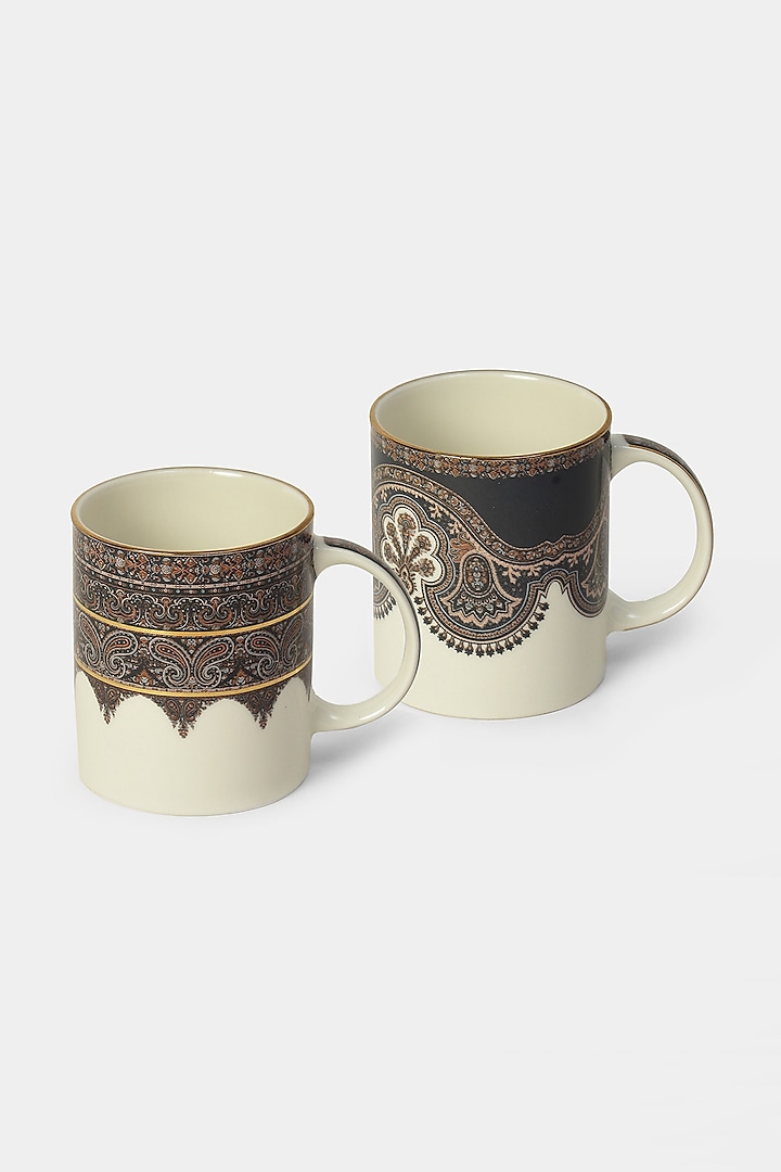 White & Blue Jaamevar Mugs (Set of 2) by Ritu Kumar Home at Pernia's Pop Up Shop