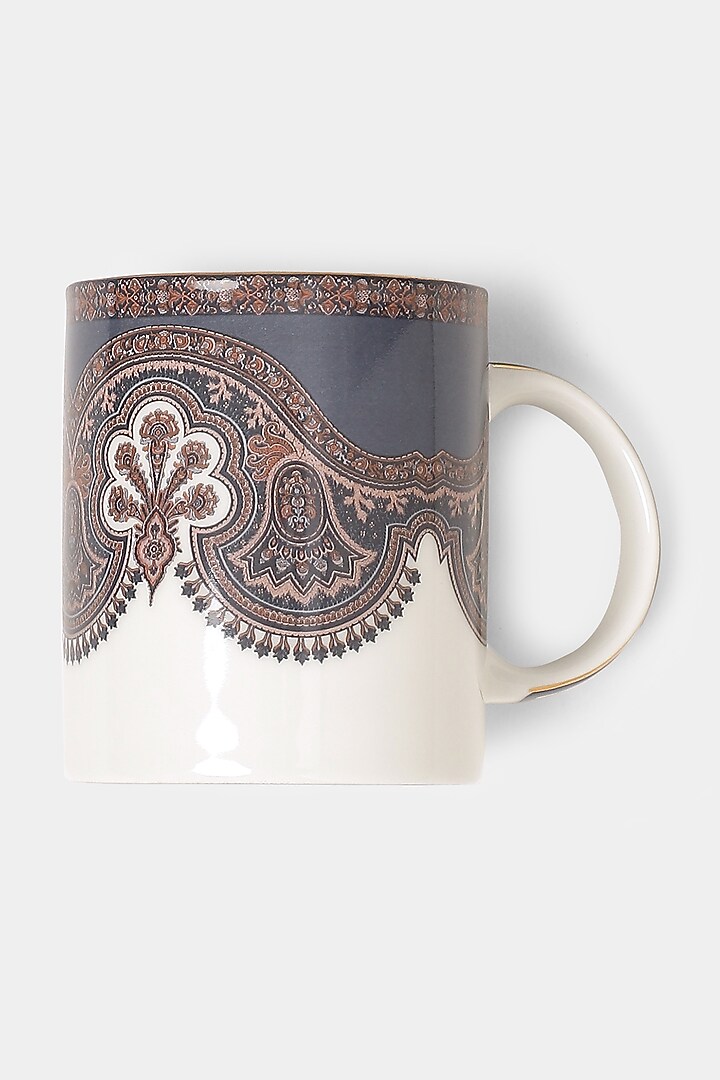 White & Blue Jaamevar Mugs (Set of 2) by Ritu Kumar Home at Pernia's Pop Up Shop