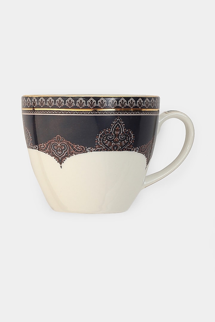 White & Blue Jaamevar Cup & Saucer Set (Set of 2 Cups & 2 Saucers) by Ritu Kumar Home at Pernia's Pop Up Shop