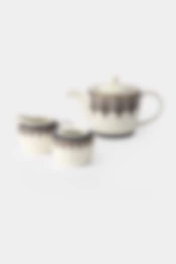 White & Blue Jaamevar Kettle Set (Set of 3) by Ritu Kumar Home at Pernia's Pop Up Shop