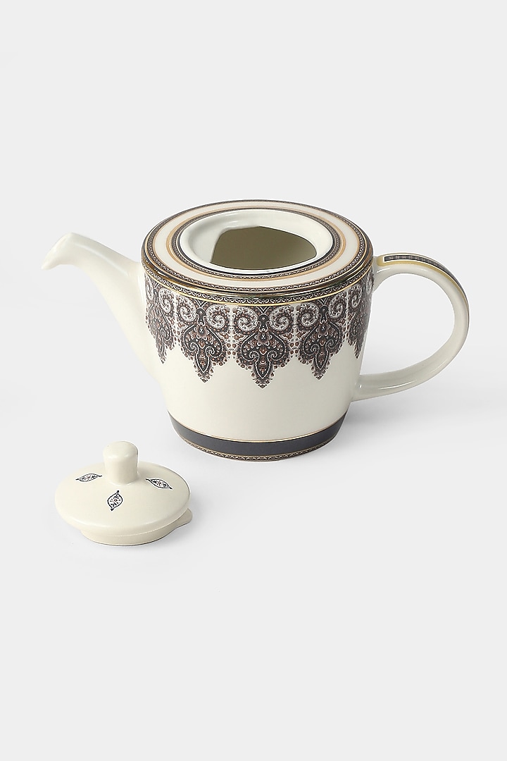 White & Blue Jaamevar Kettle Set (Set of 3) by Ritu Kumar Home at Pernia's Pop Up Shop