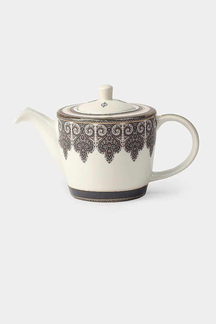 White & Blue Jaamevar Kettle Set (Set of 3) by Ritu Kumar Home at Pernia's Pop Up Shop