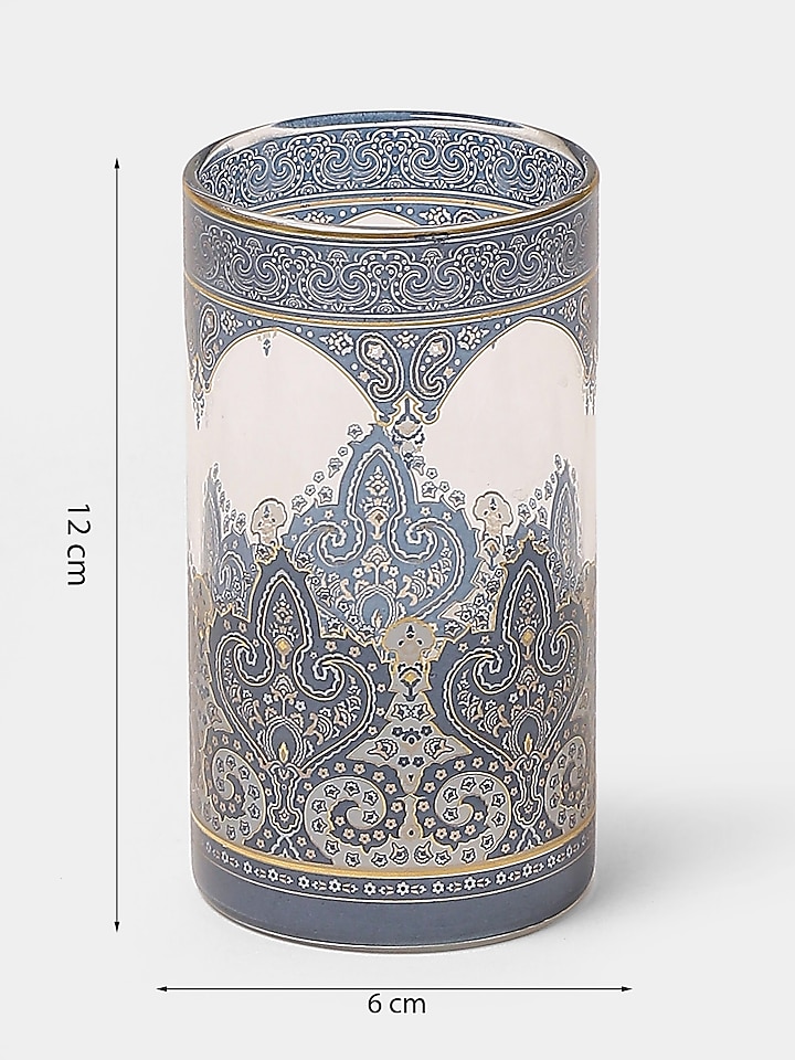 Blue Jaamevar Tumblers (Set of 4) by Ritu Kumar Home at Pernia's Pop Up Shop