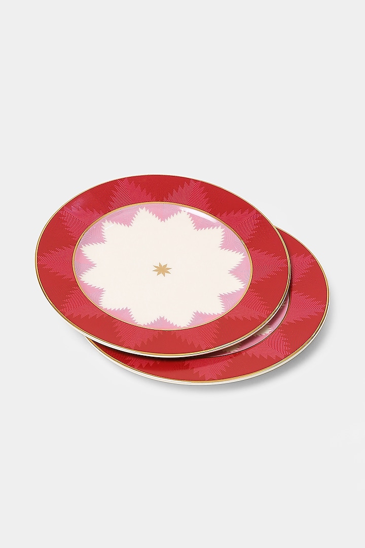 Pink Ikkat Dinner Plates (Set of 2) by Ritu Kumar Home