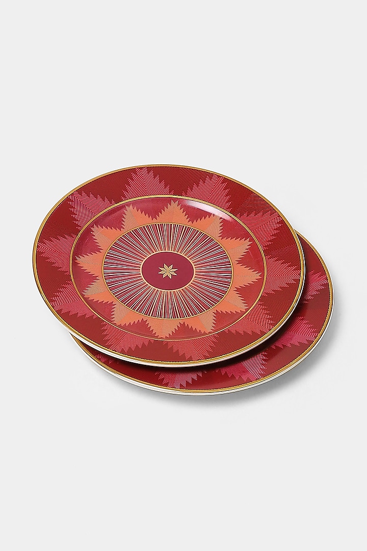 Pink Ikkat Side Plates (Set of 2) by Ritu Kumar Home