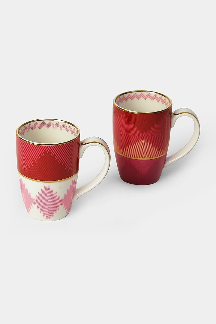 Pink Ikkat Mug Set (Set of 2) by Ritu Kumar Home