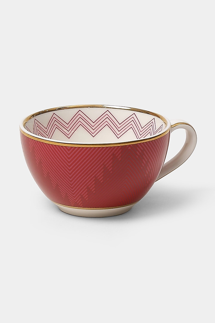 Pink Ikkat Cup & Saucer Set (Set of 2 Cups & 2 Saucers) by Ritu Kumar Home at Pernia's Pop Up Shop