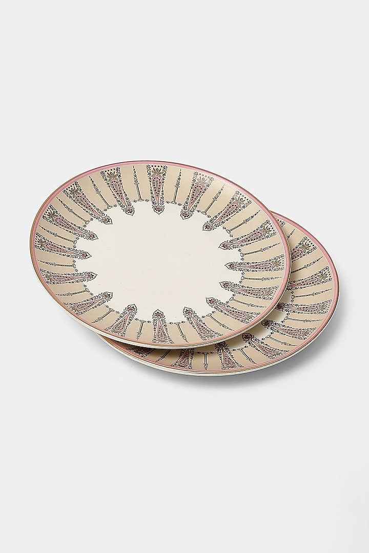 Beige & Pink Minar Side Plates (Set of 2) by Ritu Kumar Home