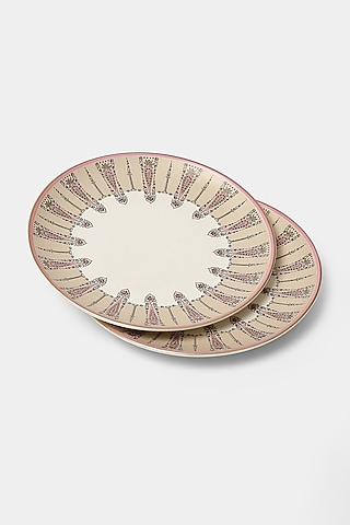 Beige & Pink Minar Side Plates (Set of 2) by Ritu Kumar Home