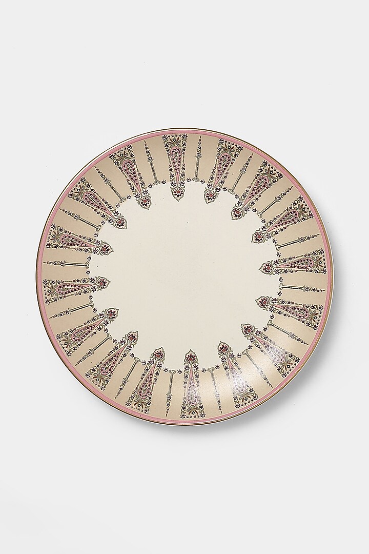 Beige & Pink Minar Side Plates (Set of 2) by Ritu Kumar Home at Pernia's Pop Up Shop