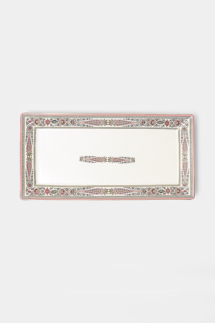 Beige & Pink Rectangular Minar Platter by Ritu Kumar Home