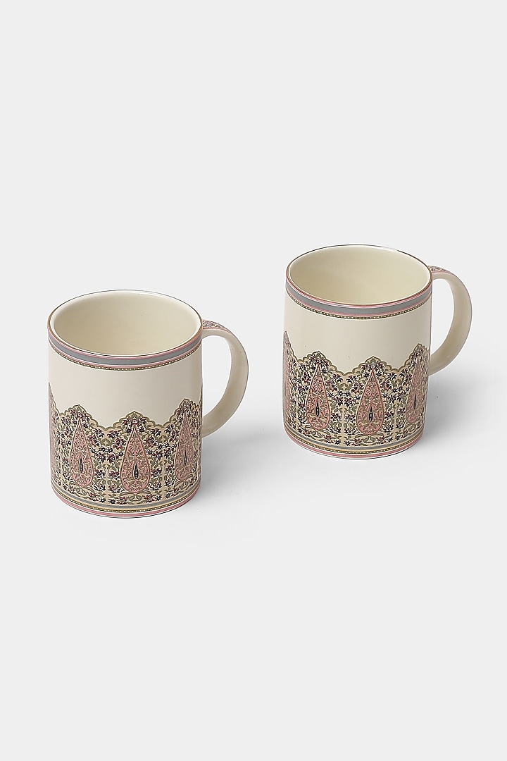 Beige & Pink Minar Mug Set (Set of 2) by Ritu Kumar Home at Pernia's Pop Up Shop