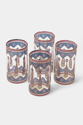 Blue & Pink Minar Tumblers (Set of 4) by Ritu Kumar Home