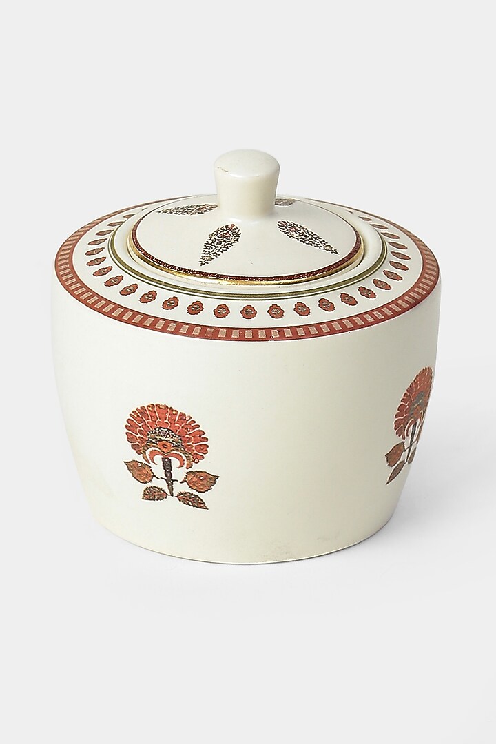 Ivory Kashmiri Booti Kettle Set (Set of 3) by Ritu Kumar Home at Pernia's Pop Up Shop