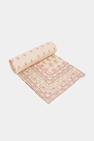 Pink & Beige Koshambi Doubled Bed Quilt by Ritu Kumar Home