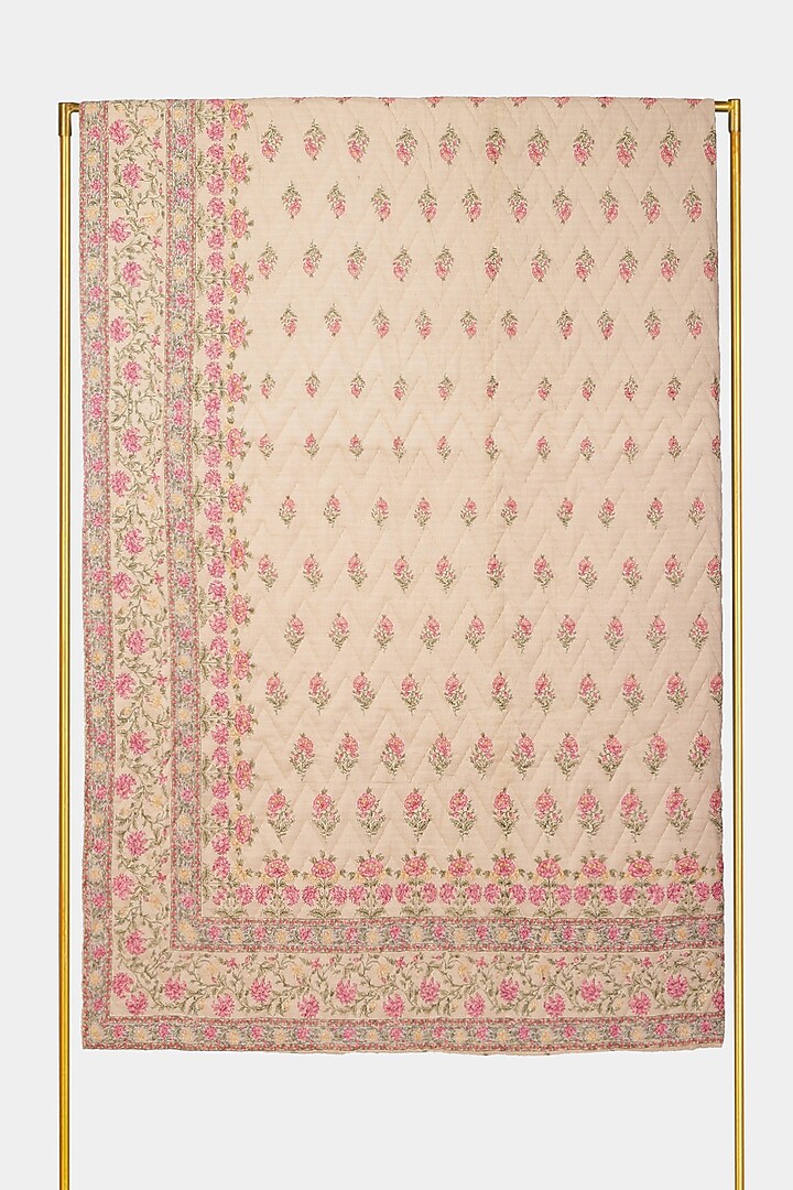 Pink & Beige Koshambi Doubled Bed Quilt by Ritu Kumar Home at Pernia's Pop Up Shop