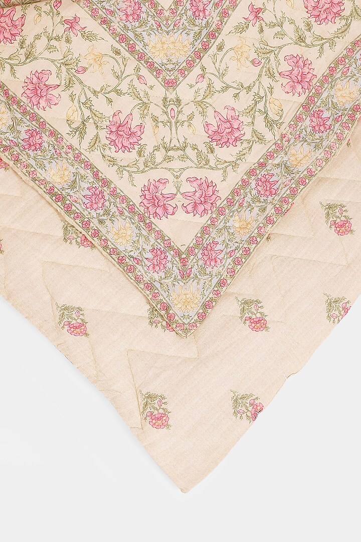Pink & Beige Koshambi Doubled Bed Quilt by Ritu Kumar Home at Pernia's Pop Up Shop