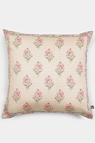 Pink & Beige Koshambi Square Cushion With Filler by Ritu Kumar Home