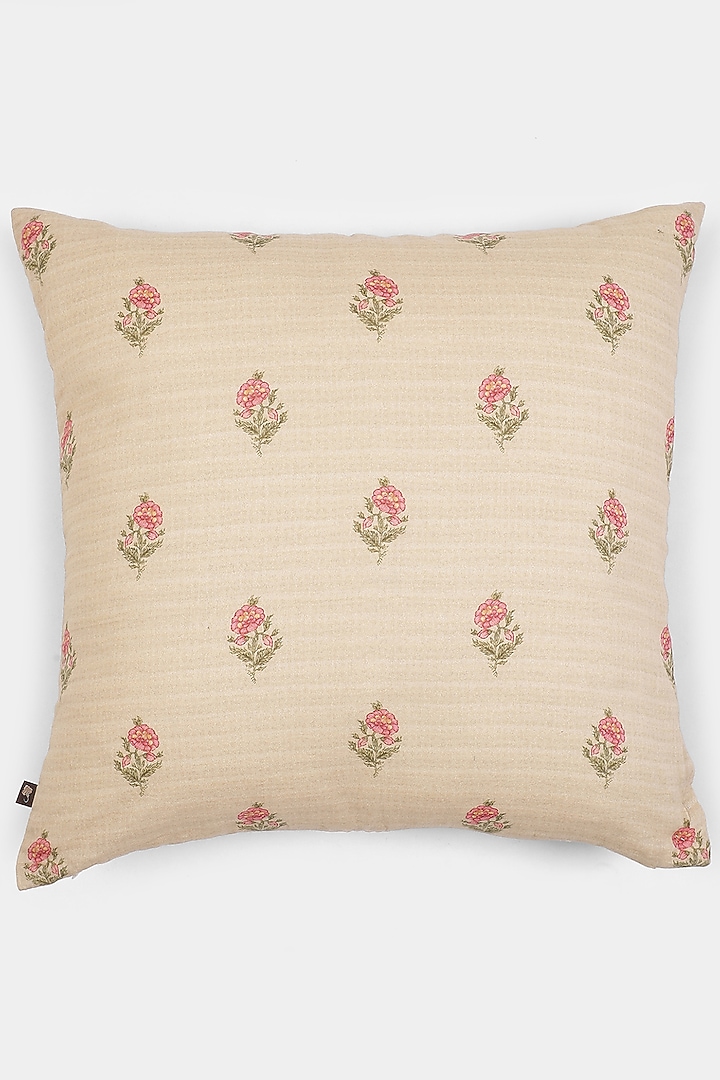 Pink & Beige Koshambi Square Cushion With Filler by Ritu Kumar Home at Pernia's Pop Up Shop