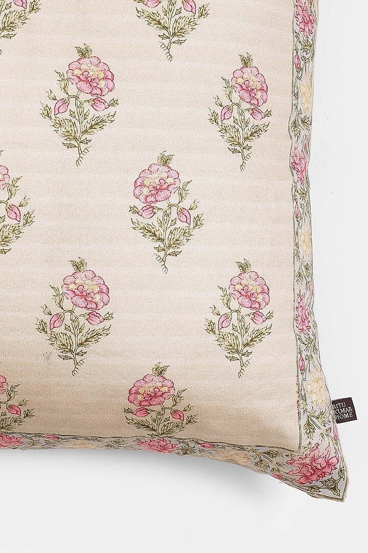 Pink & Beige Koshambi Square Cushion With Filler by Ritu Kumar Home at Pernia's Pop Up Shop