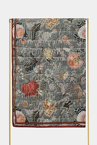 Sage Green Printed Double Bed Quilt by Ritu Kumar Home
