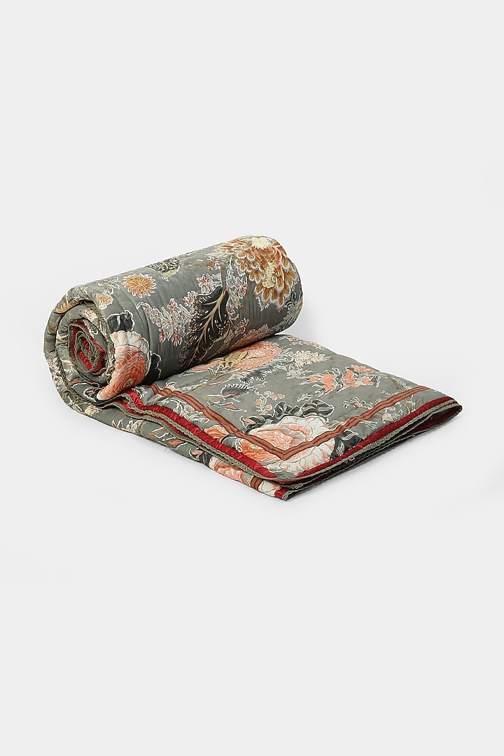 Sage Green Printed Double Bed Quilt by Ritu Kumar Home at Pernia's Pop Up Shop