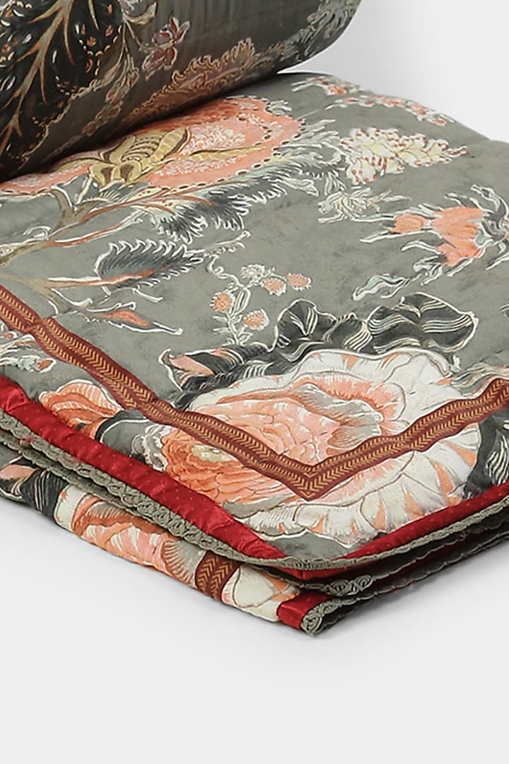 Sage Green Printed Double Bed Quilt by Ritu Kumar Home at Pernia's Pop Up Shop