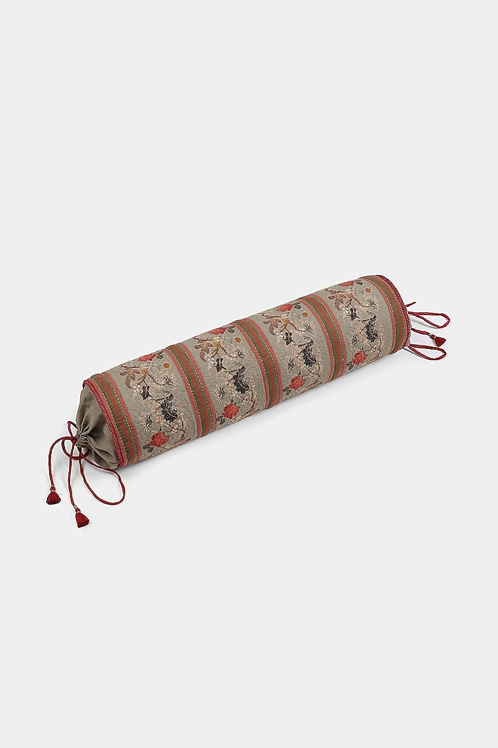 Sage Green Floral Bolster With Filler by Ritu Kumar Home
