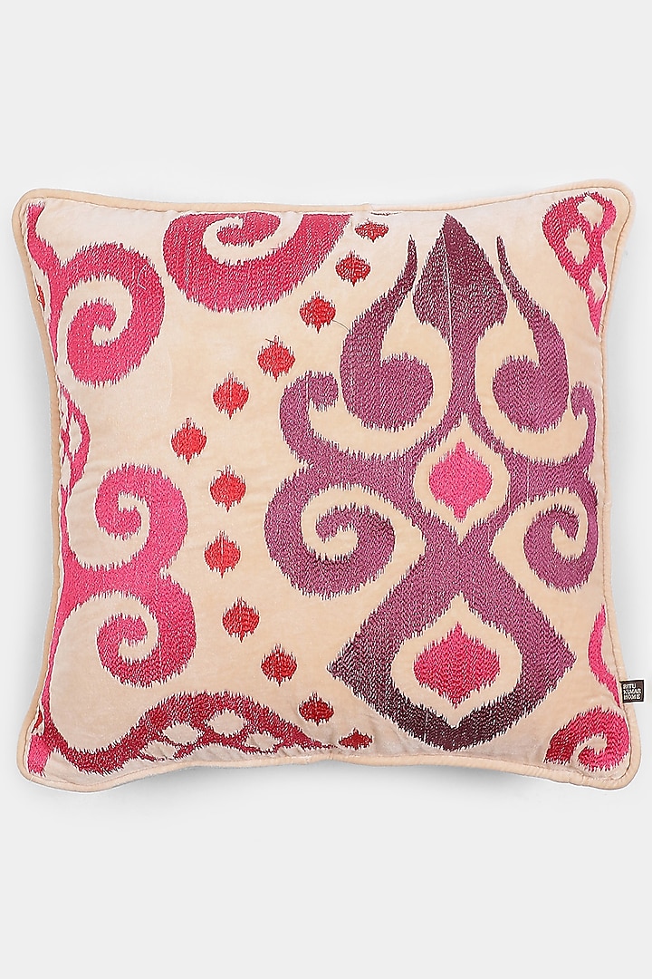 Pink Ikat Square Cushion With Filler by Ritu Kumar Home