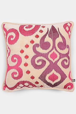 Pink Ikat Square Cushion With Filler by Ritu Kumar Home