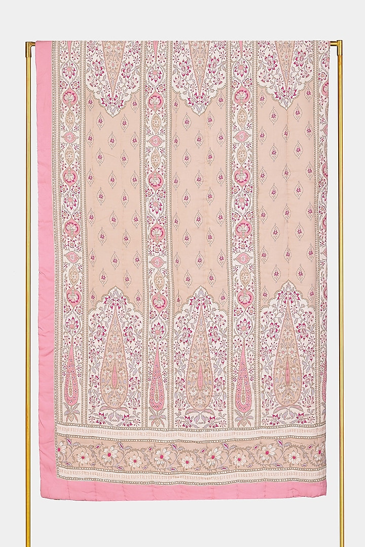 Beige & Pink Minar Double Bed Quilt by Ritu Kumar Home