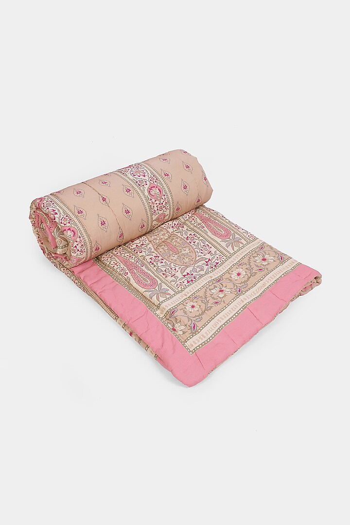Beige & Pink Minar Double Bed Quilt by Ritu Kumar Home at Pernia's Pop Up Shop