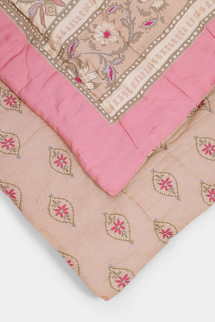 Beige & Pink Minar Double Bed Quilt by Ritu Kumar Home at Pernia's Pop Up Shop
