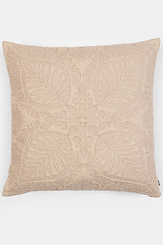 Beige Embroidered Minar Cushion With Filler by Ritu Kumar Home