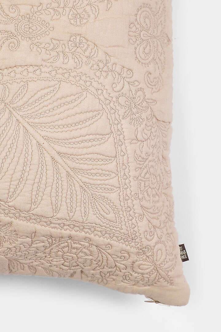 Beige Embroidered Minar Cushion With Filler by Ritu Kumar Home at Pernia's Pop Up Shop