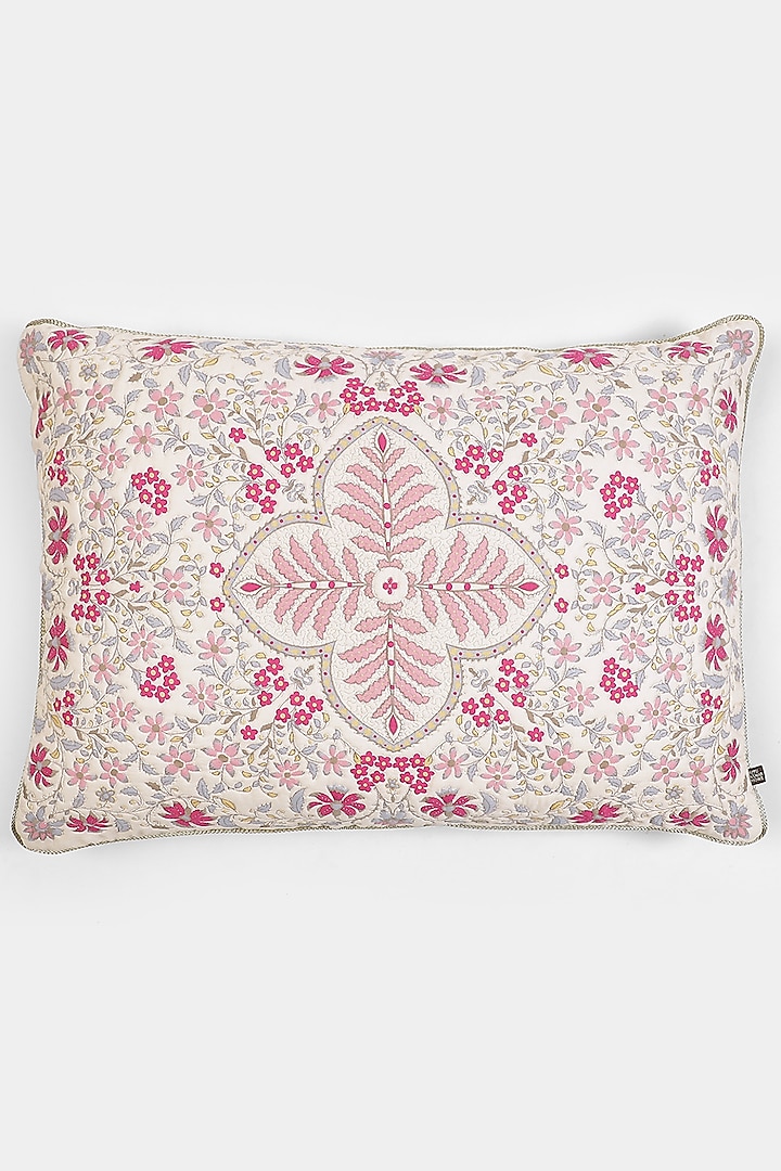 Beige & Pink Minar Pillow Sham With Filler by Ritu Kumar Home