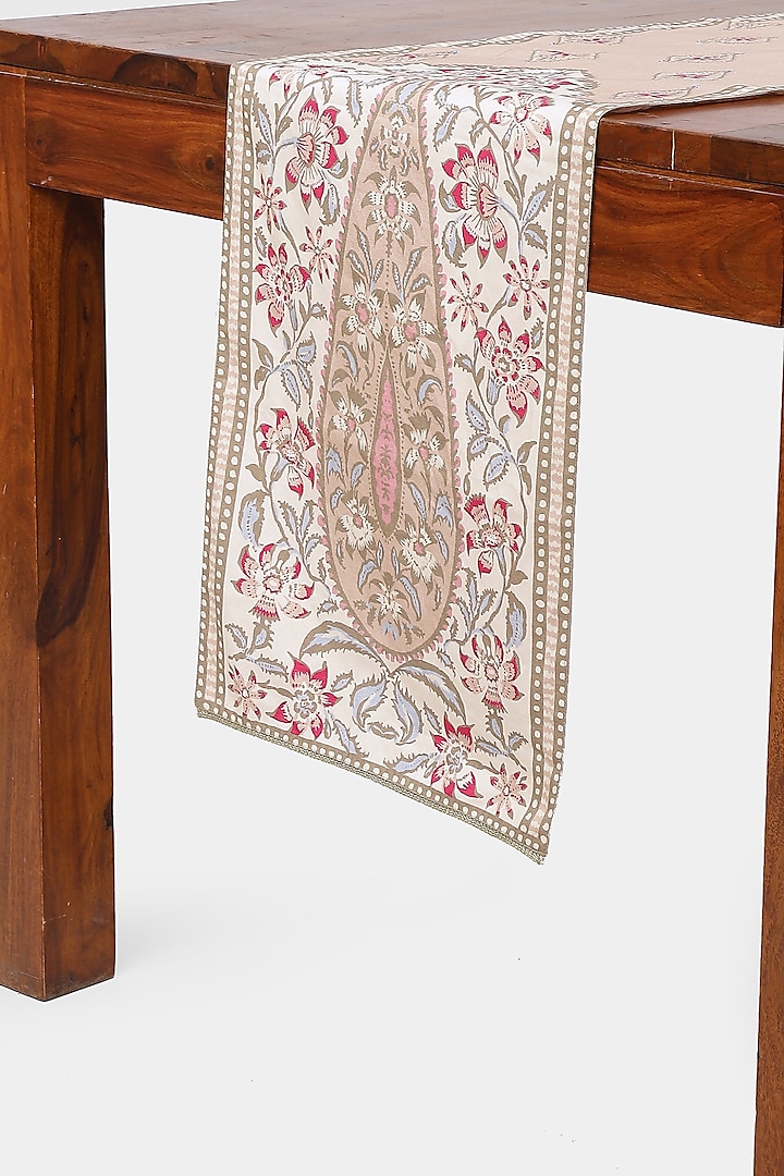 Beige & Pink Minar Table Runner by Ritu Kumar Home at Pernia's Pop Up Shop